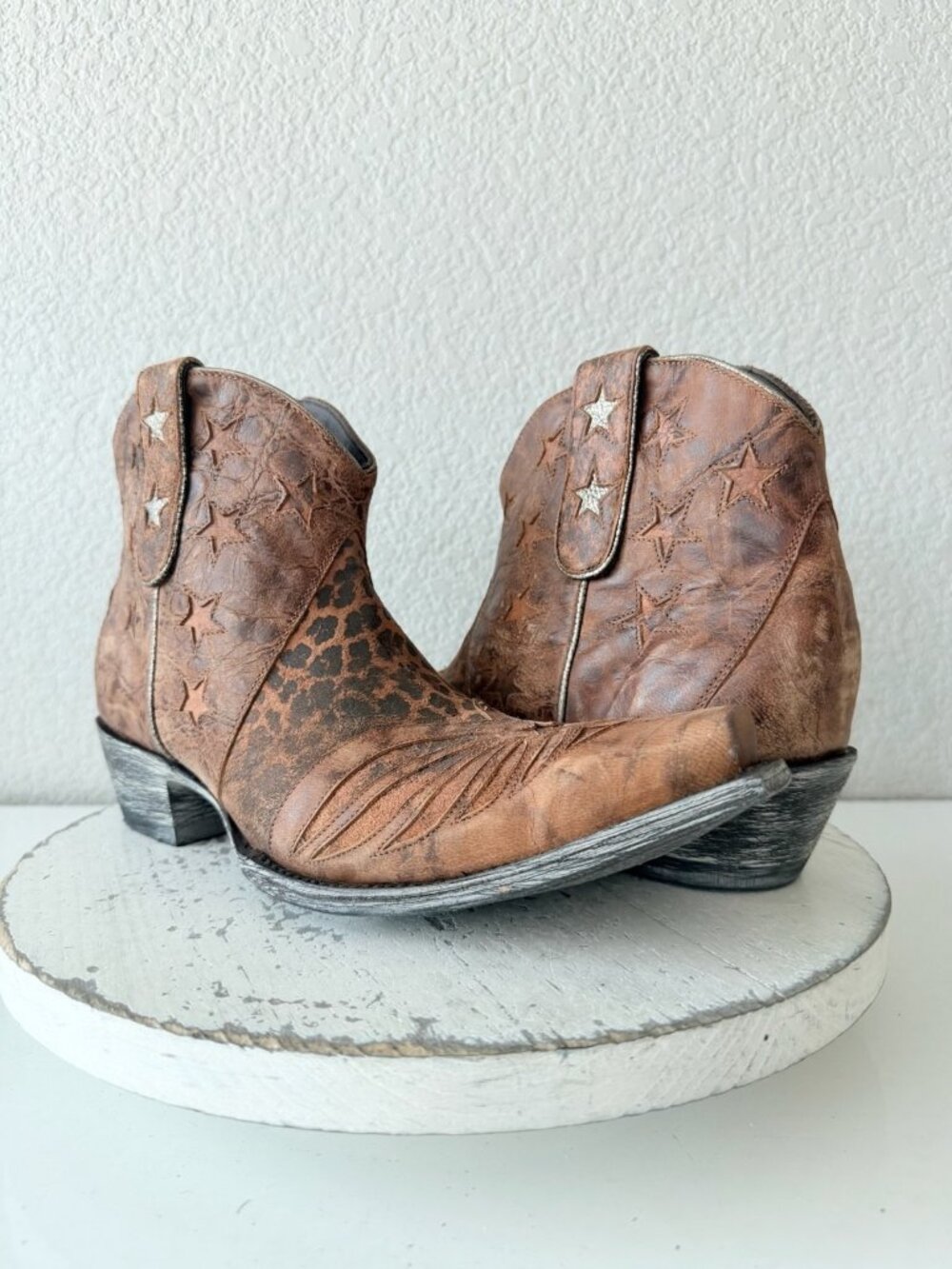 Old Gringo UNITED Short Brown Boots Animal Print Cowboy Womens 11 Snip Toe Ankle